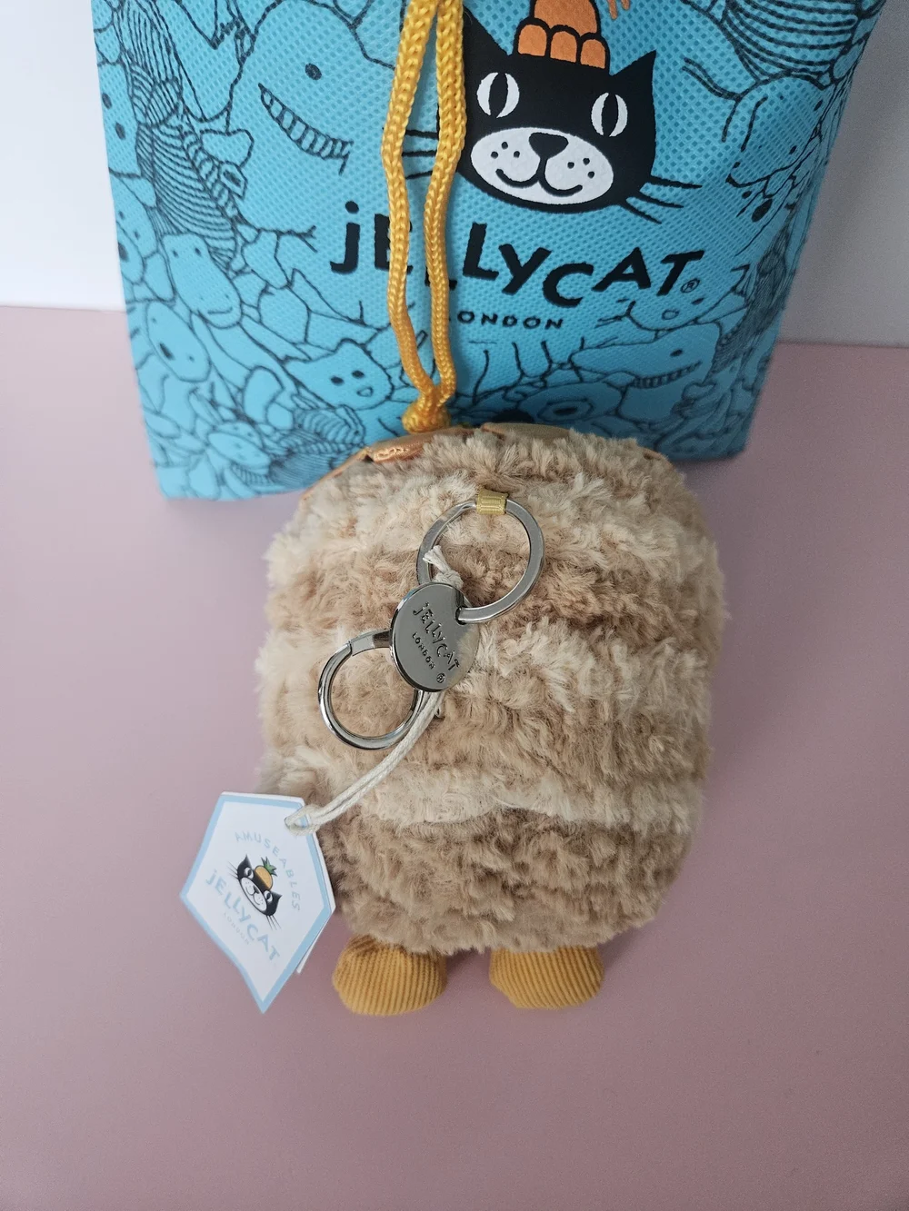 Jellycat Caramel Pudding Plush Bag Charm - Tan